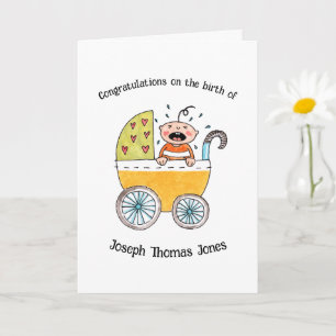 Carte Joli bébé dans un landau Félicitations pour la nai