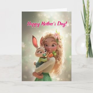 Carte Joli bébé lapin avec carotte pour la fête de maman