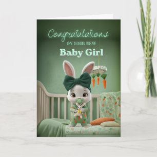 Carte Joli bébé lapin en vert Félicitations pour la nouv