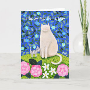 Carte Joli blanc Chat Floral Fête des Mères Salutation