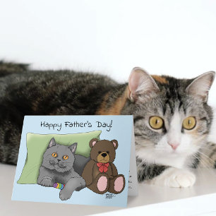 Carte Joli Bleu Adorable Gris Meilleur Papa Chat Fête de
