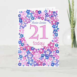 Carte Joli bleu rose Floral Personnalisé Front 21e anniv