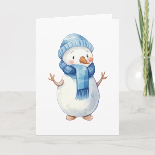 Carte Joli bonhomme de neige aquarelle (Devant)