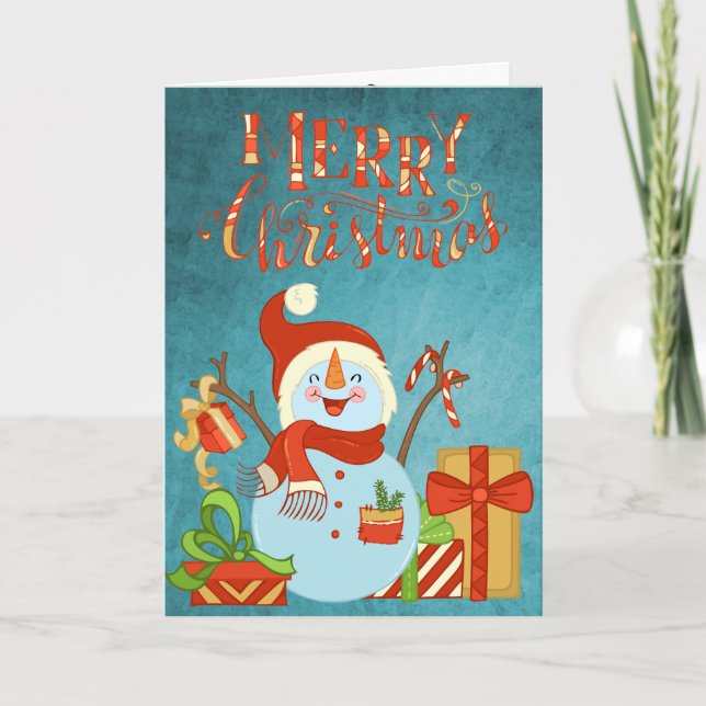 Carte Joli bonhomme de neige Joyeux Noël (Devant)