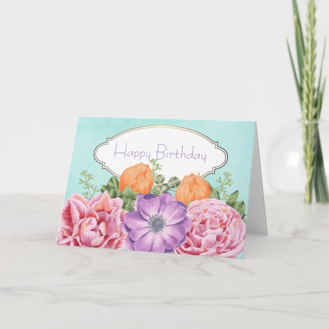 Carte Joli Bouquet Aquarelle Fleurs Joyeux Anniversaire (Devant)