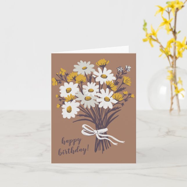 Carte Joli Bouquet Daisy CUSTOM Dessin Joyeux Anniversai (Fleur jaune)