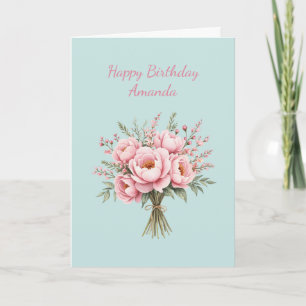 Carte Joli bouquet de fleurs de pivoine rose pour annive