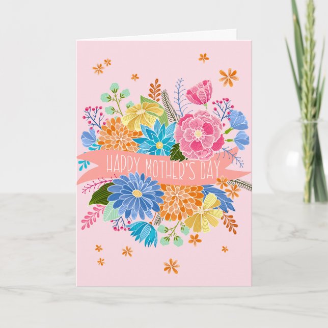 Carte Joli bouquet floral fête des mères Salutation (Devant)