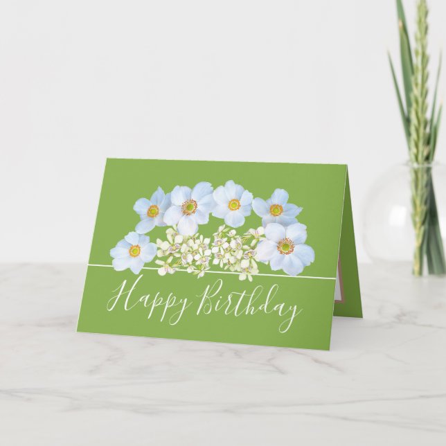 Carte Joli Bouquet Floral Fleur Orchidée Blanche Anniver (Devant)