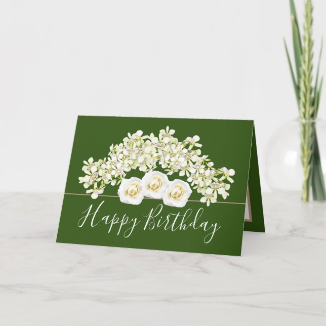 Carte Joli Bouquet Floral Fleur Orchidée Blanche Anniver (Devant)