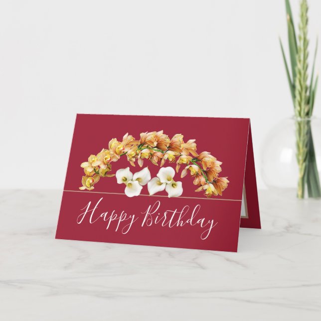Carte Joli Bouquet Floral Orchidée Lily Fleurs Anniversa (Devant)