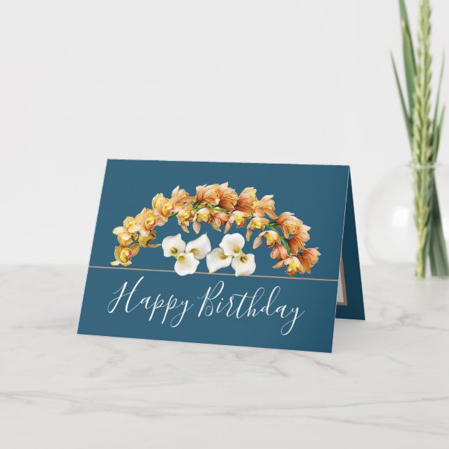 Carte Joli Bouquet Floral Orchidée Lily Fleurs Anniversa (Devant)
