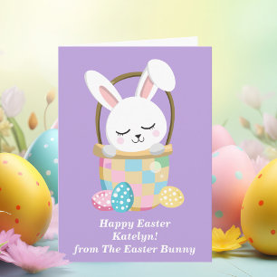 Carte Joli Bunny Pâques Violet Personnalisable Enfants