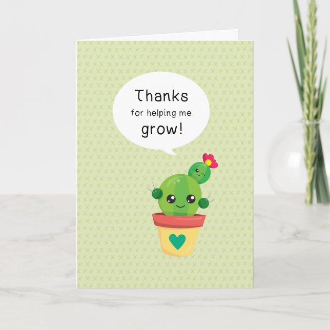 Carte Joli Cactus Drôle Merci de m'avoir aidé à grandir (Devant)