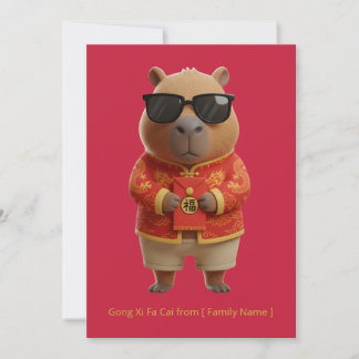 Carte Joli Capybara Nouvel An Chinois Rouge Or Personnal