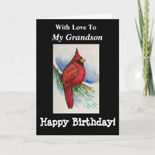 Carte Joli Cardinal Anniversaire Mon Grand-Fils
