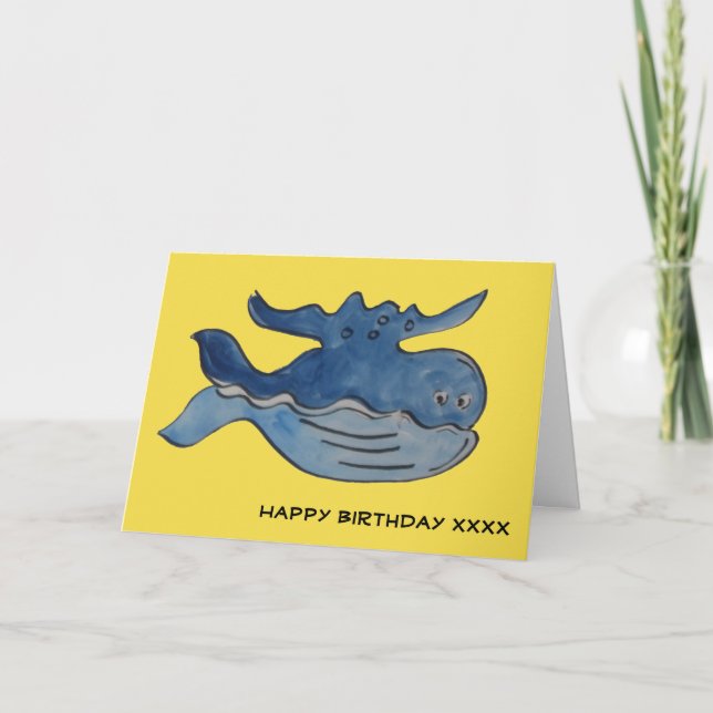 Carte Joli Cartoon Baleine Bleue Anniversaire (Devant)