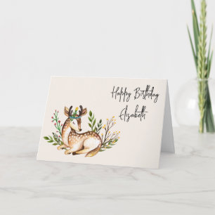 Carte Joli Cerf Aquarellé Pose En Bas Boho Anniversaire