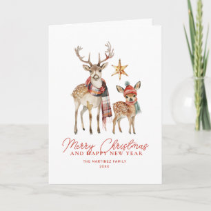 Carte Joli cerf de bois et étoile joyeux Noël plié