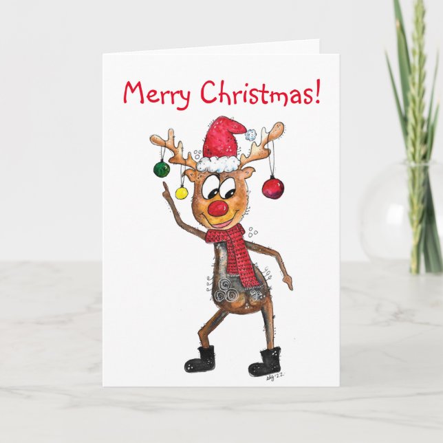 Carte Joli cerf de Noël dansant et fantaisiste (Devant)