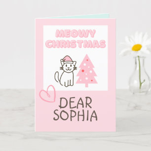 Carte Joli Chat au Chapeau de Père Noël & Arbre Meowy No