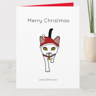 Carte Joli chat de Noël en costume de Père Noël en dessi