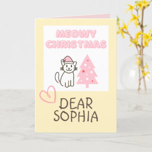 Carte Joli Chat en Chapeau de Père Noël & Arbre Meowy No