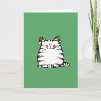 Carte Joli Chat Grassouillet Deux Chapeaux de Noël
