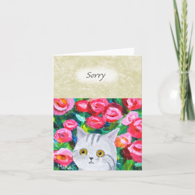 Carte Joli chat gris tabby avec des larmes Fleurs jolies (Devant)
