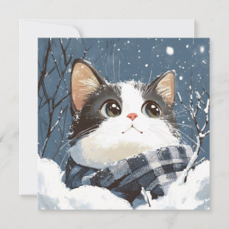 Carte Joli chat hiver enneigé confortable