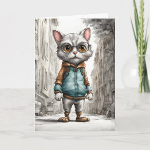 Carte Joli Chat Mignon Chat Sorti pour une Promenade Fon