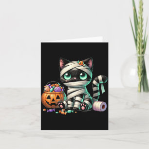 Carte Joli chat noir d'Halloween Citrouille Friandise ou