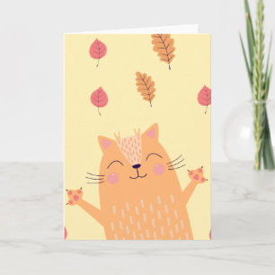 Carte Joli chat orange roux jouant dans les feuilles d'a