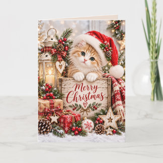 Carte Joli Chatons au Chapeau de Père Noël Joyeux Noël