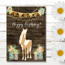 Joli cheval et fleurs Bois rustique Anniversaire