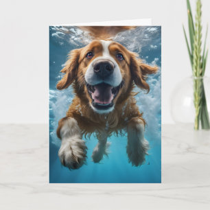 Carte Joli chien brun nageant sous l'eau dans l'eau bleu