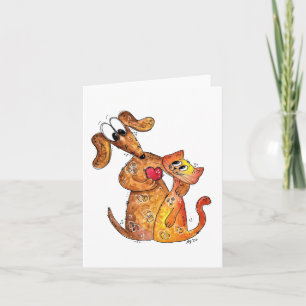 Carte Joli chien et chat fantaisistes