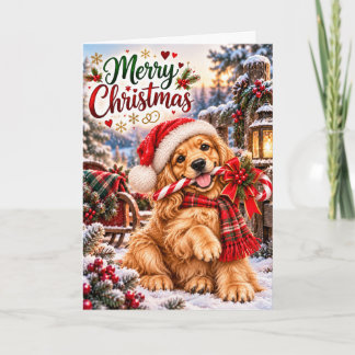 Carte Joli chiot Golden Retriever Joyeux Noël