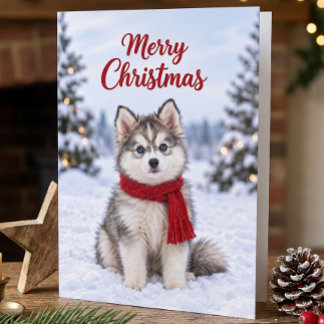 Carte Joli chiot Pomsky amateur de chien Noël enneigé