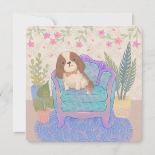 Carte Joli chiot sur fauteuil Vintage Illustration (Devant)