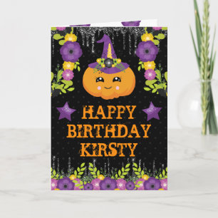 Carte Joli Citrouille Halloween Floral Joyeux Anniversai