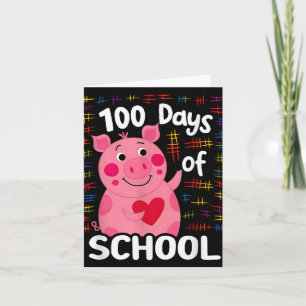 Carte Joli Cochon Rose Avec Cœur 100 Jours D'École 100èm
