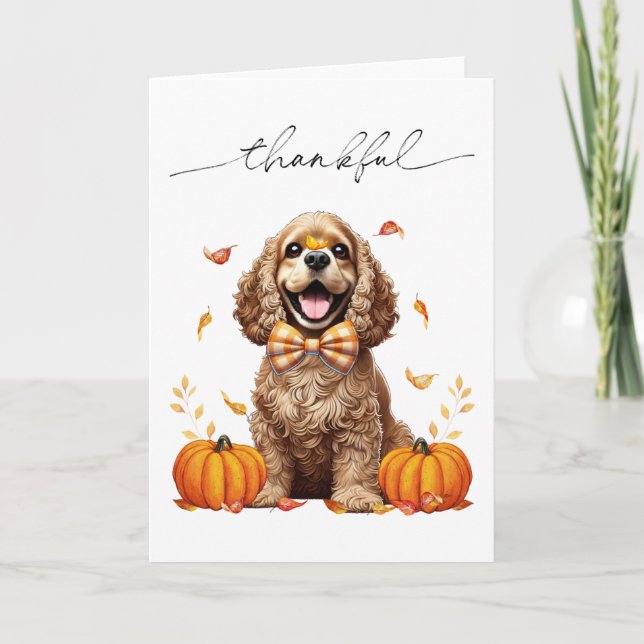 Carte Joli Cocker Spaniel Feuilles D'automne Citrouilles (Devant)