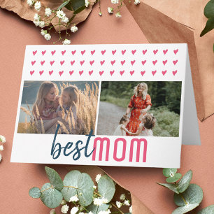 Carte Joli cœur rose Meilleure maman 2 Photos Fête des m