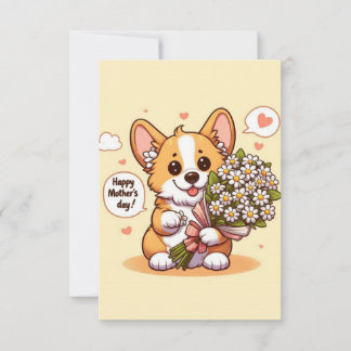 Carte Joli corgi de dessin animé avec des marguerites Bo