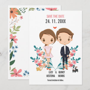 Carte Joli couple joli boho floral enregistrer la date