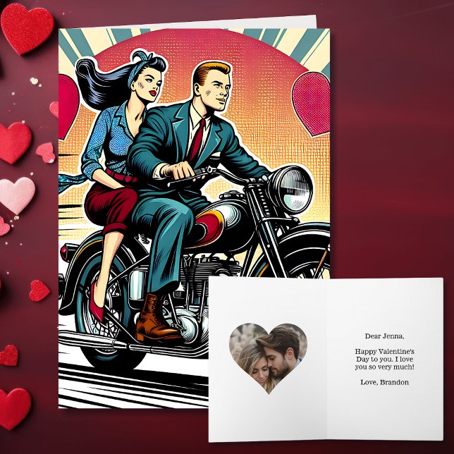 Carte Joli couple rétro sur moto pour la Saint-Valentin  (Créateur téléchargé)