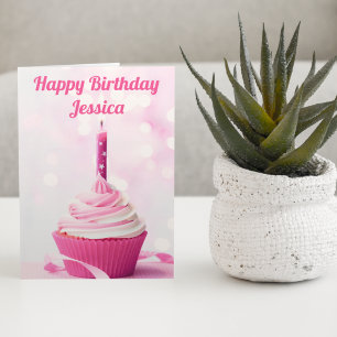 Carte Joli Cupcake Rose Photo Personnalisé Joyeux Annive