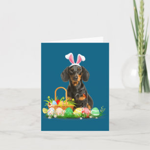 Carte Joli dachshund jour de Pâques lapin oeufs costume