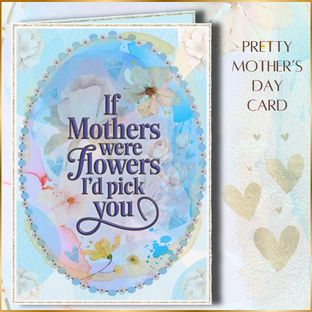 Carte Joli design floral parfait pour la fête des mères (Pretty Floral Mother's Day Card. A Gorgeous Watercolor Design With Flowers & Hearts.)